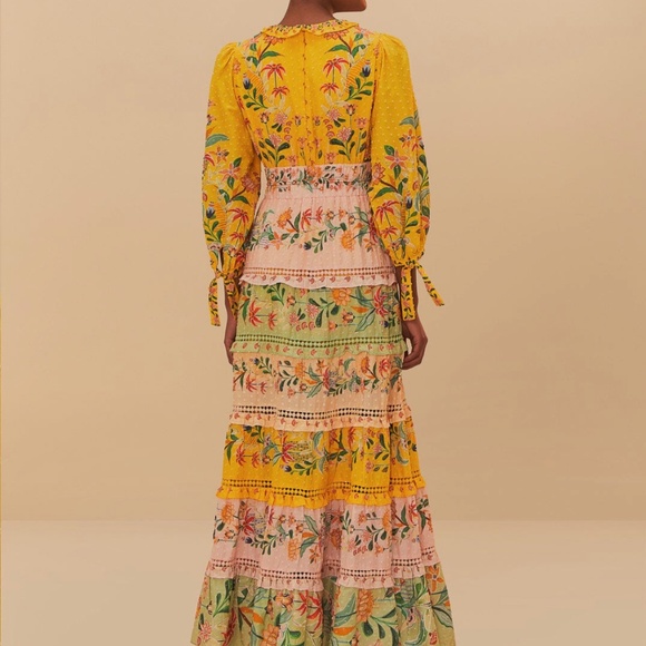 Farm rio mixed delicate flowers long sleeve maxi dress - Picture 5 of 7